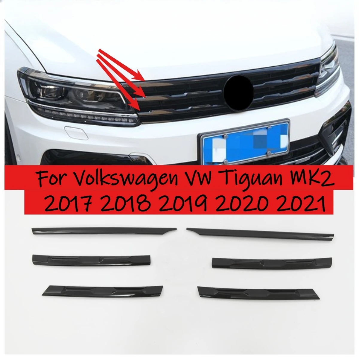 

Car Front Bumper Mesh Center Grille Grill Moulding Strips Cover Trim For Volkswagen VW Tiguan MK2 2017 2018 2019 2020 2021