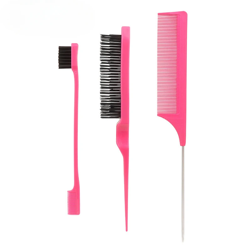 3PCS Hair Brush Set,Hair Styling Comb Including Dual Sided Edge Brush & Rat Tail Comb and Teasing Comb for Women Girl Barber