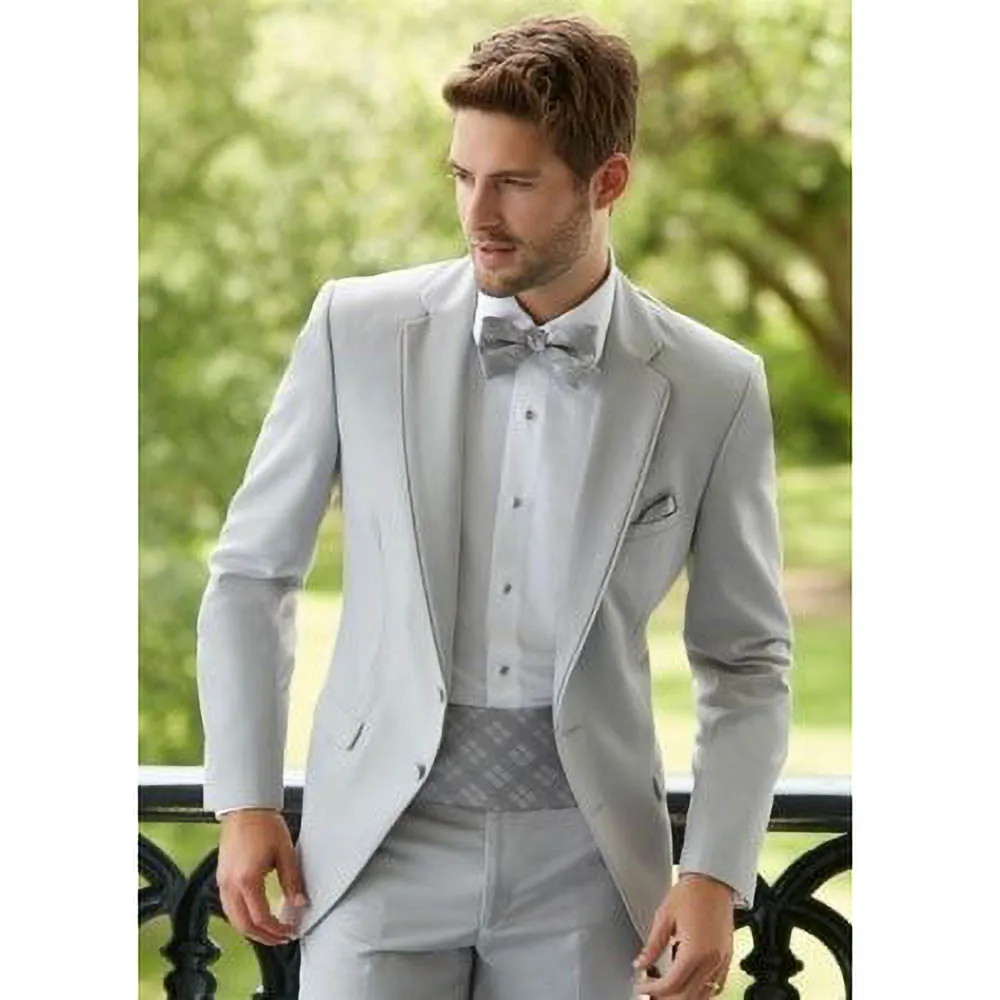 Fashion Grey Men Suits Chic Notch Lapel Slim Fit Male Blazer Casual Beach Wedding Groom Custom Homme 2 Piece Jacket Pants 2023