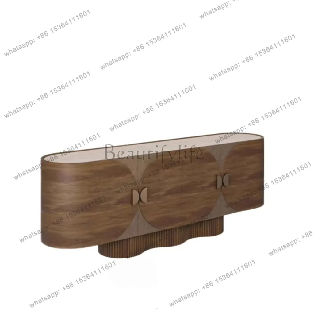 

Mid-ancient style solid wood dining side cabinet, walnut wabi sand wind travertine rock slab decorative entrance cabinet