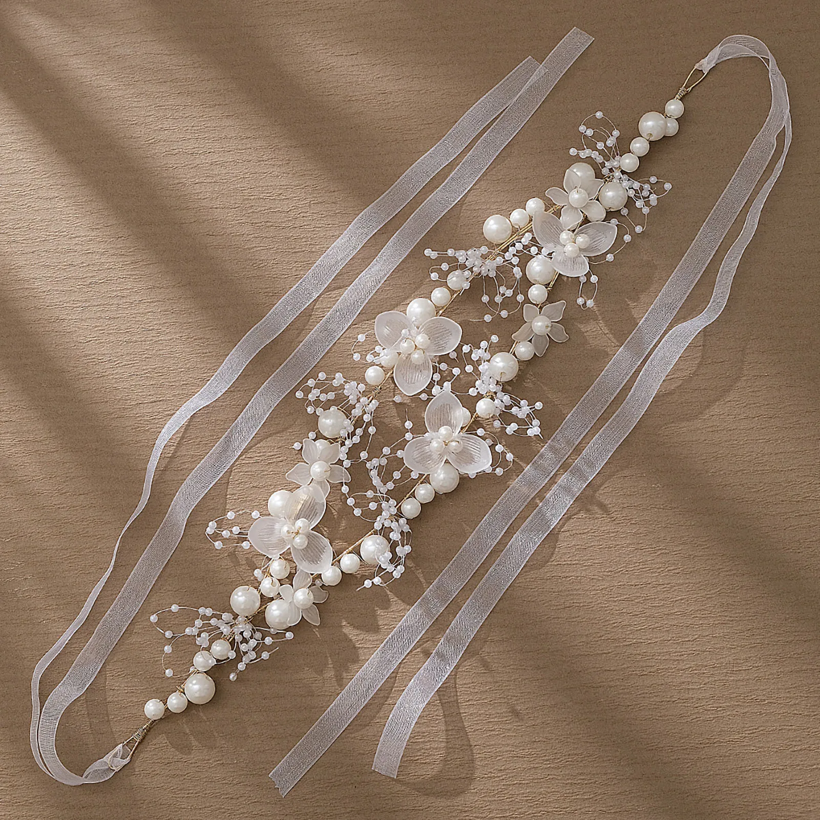 Wedding Hairband Bridal Hair Jewelry Gentle Flower Pearl Headdress With Ribbon Fashion Beads Marriage Headbands Lady Tiaras Gift