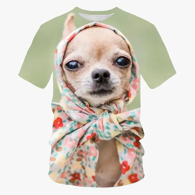 Summer New Cartoon Dog 3d Printing Adult Children's T-shirt Fashion Chihuahua Pattern Printing Leisure Harajuku O-neck Thin Top