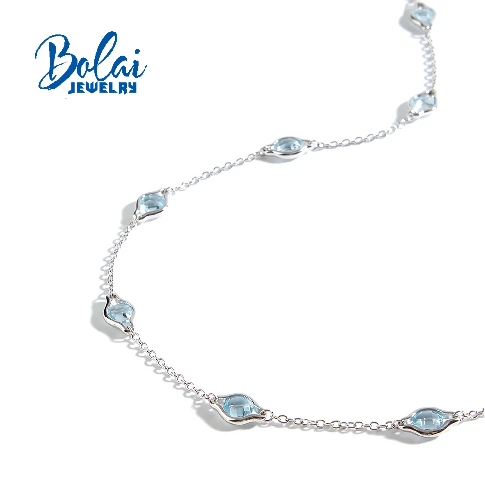 

Изысканное ожерелье из стерлингового серебра 925 пробы длиной 60 см, натуральный круглый 5,0 мм, небесно-голубой топаз, элегантные ювелирные изделия для подарков на банкетную вечеринку