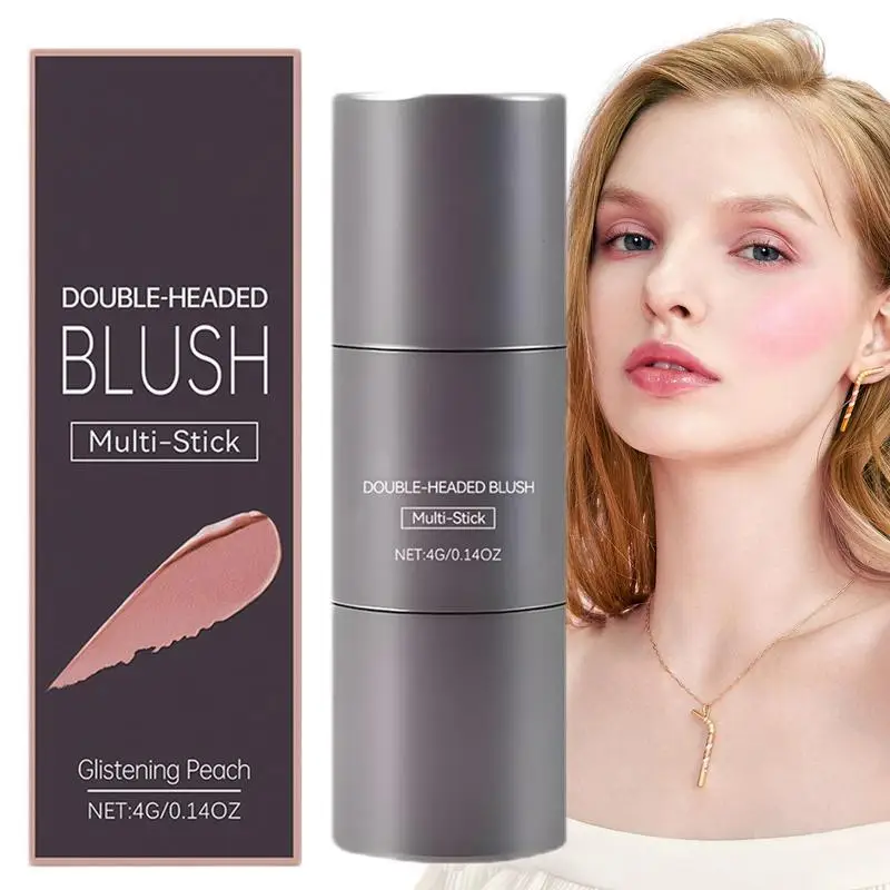 Bastão de blush creme para meninas, aparência natural, cabeça dupla, vermelho cremoso, contorno facial, creme