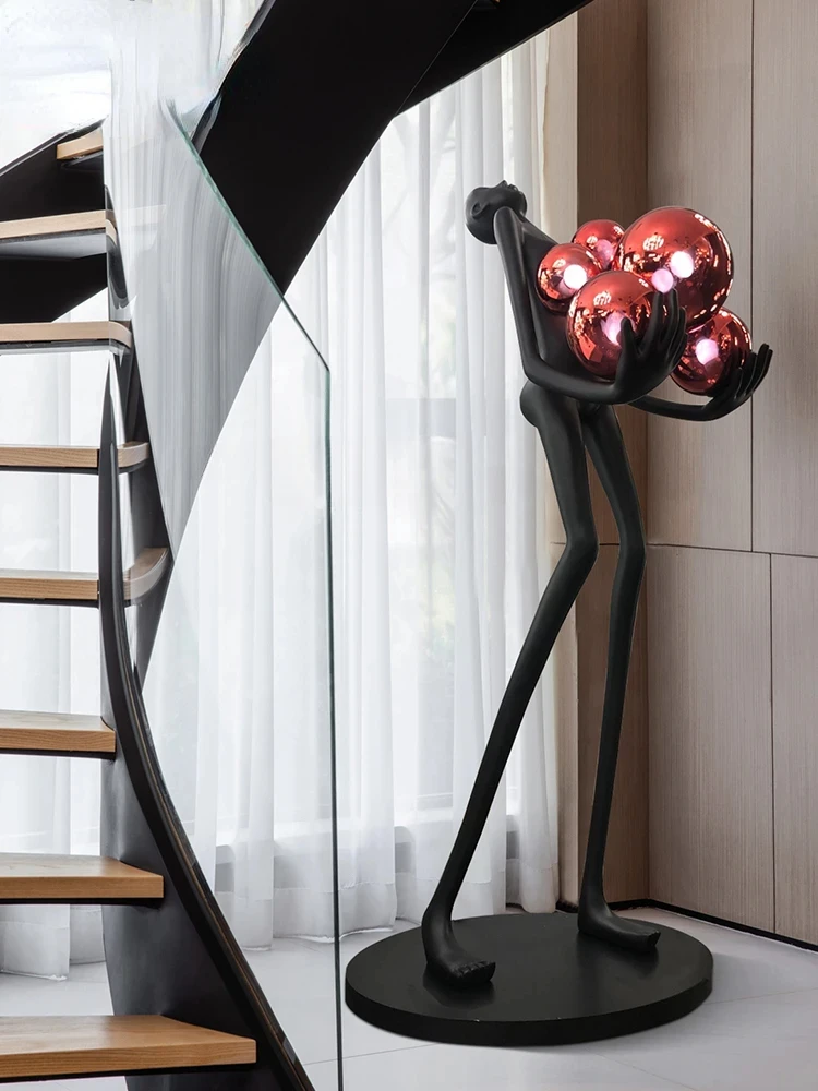 Humanoid Statue Sculpture Floor Lamp Long Arm Ball Exhibition Hall Hotel Sales Office Decoration Floor Lamp