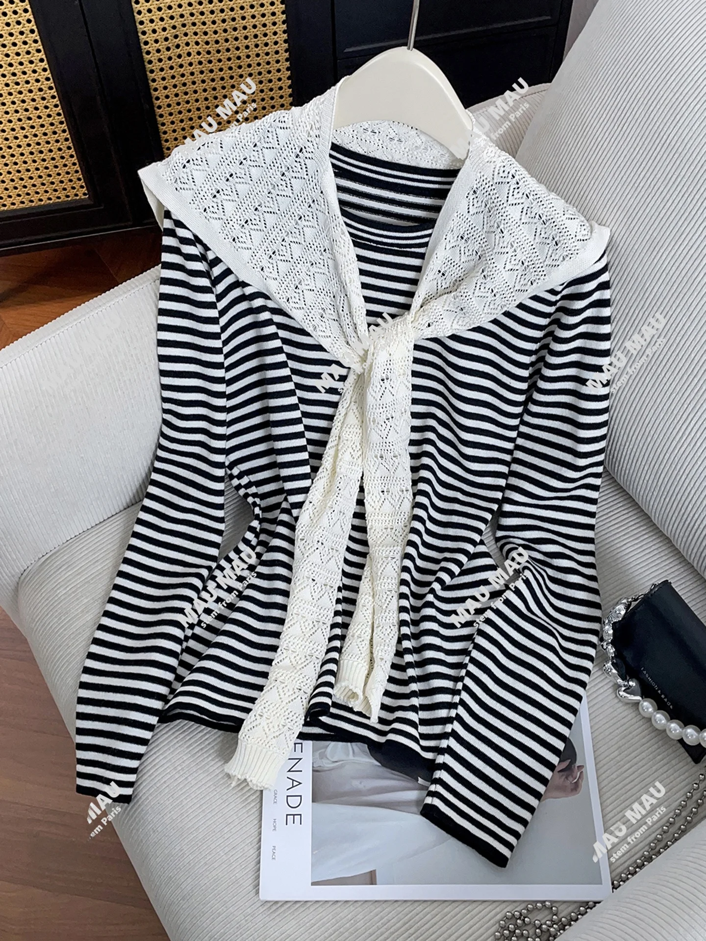 

Casual Versatile Striped Knit Sweater Women's Premium Faion Autumn New Arrival oulder awl All-Match Comfortable Top