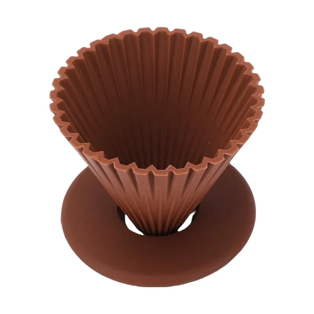 Silicone Material Pour Over Coffee Dripper Detachable Design Brown Color Coffee Filter Holder Internal Texture