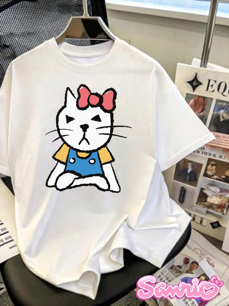 

Sanrio for Hello Kitty Women's T-shirt - Cute Iconic for Hello Kitty Face&Pink Bow Print, Soft Short Sleeve Casual T-shirt