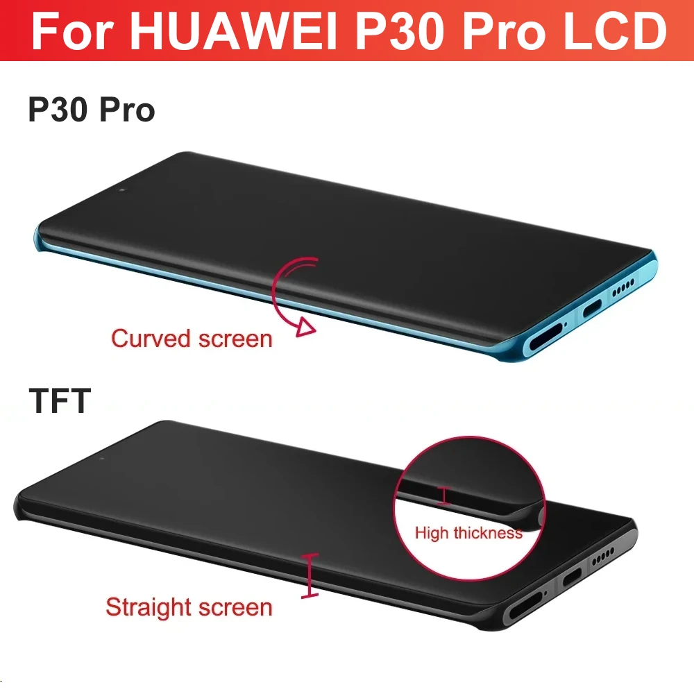 P30 Pro TFT LCD Screen Assembly for Huawei P30 Pro VOG-L29 VOG-L09 LCD Display Touch Screen Digitizer with Frame Replacement