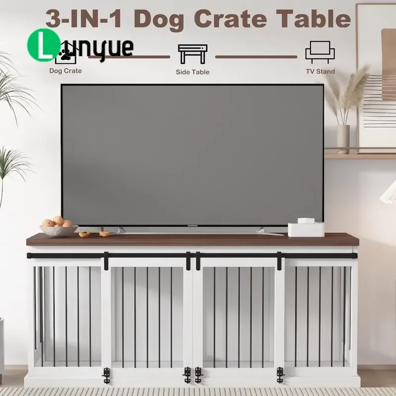 Wooden Dog Crate Furniture with Detachable Tray Spacious Canine Cage Table Enclosure for Puppy Accommodation Home Decor
