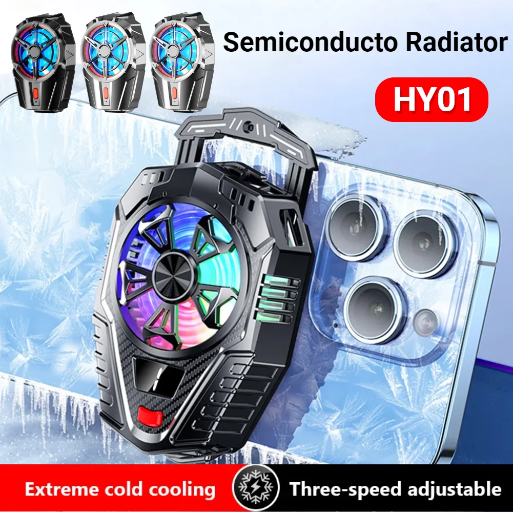 คลิปด้านหลังหม้อน้ำพัดลมมือถือพกพา3เกียร์ระบายความร้อนโทรศัพท์มือถือ LED หน้าจอดิจิตอลหม้อน้ำแสง RGB