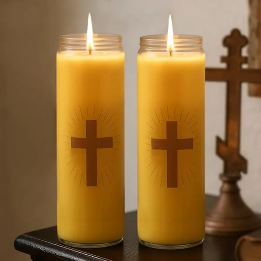 Beeswax Catholic Candles 7 Day Prayer Candles in Glass with 00 Hours Long Burn Time Honey Fragrance Religious Devotional Candle