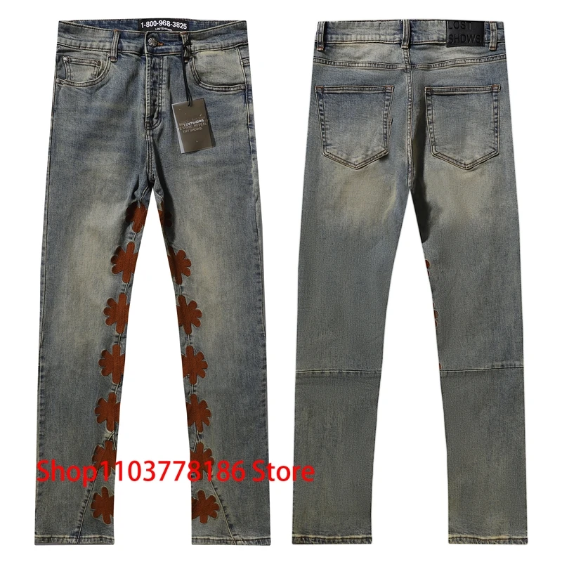 

Джинсовые брюки в стиле ретро в стиле хип-хоп LOST SHDWS с вышитым логотипом, модные лоскутные мужские и женские свободные джинсы Lostshdws