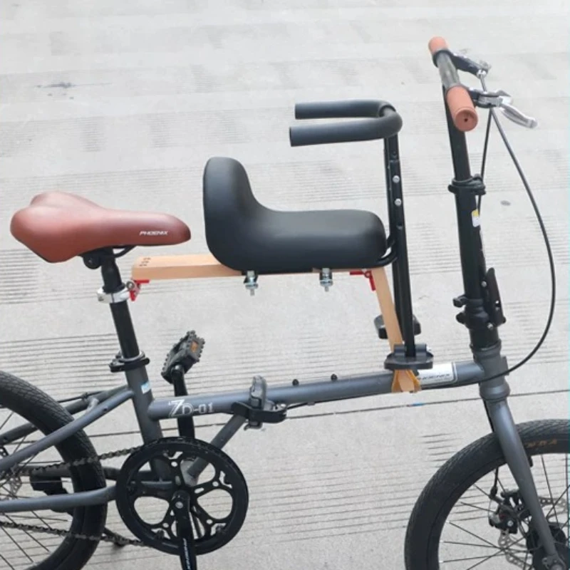 Foldable Bicycle Front Mounted Child Bike Seat /  Solid Wood Support Thickened Seat Cushion/ Foldable Bicycle Child Safety Seats