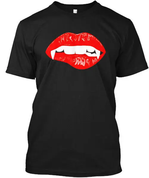 

Red Female Lips With Vampire Fangs Halloween Horror T-Shirt Made in USA S to 5XL