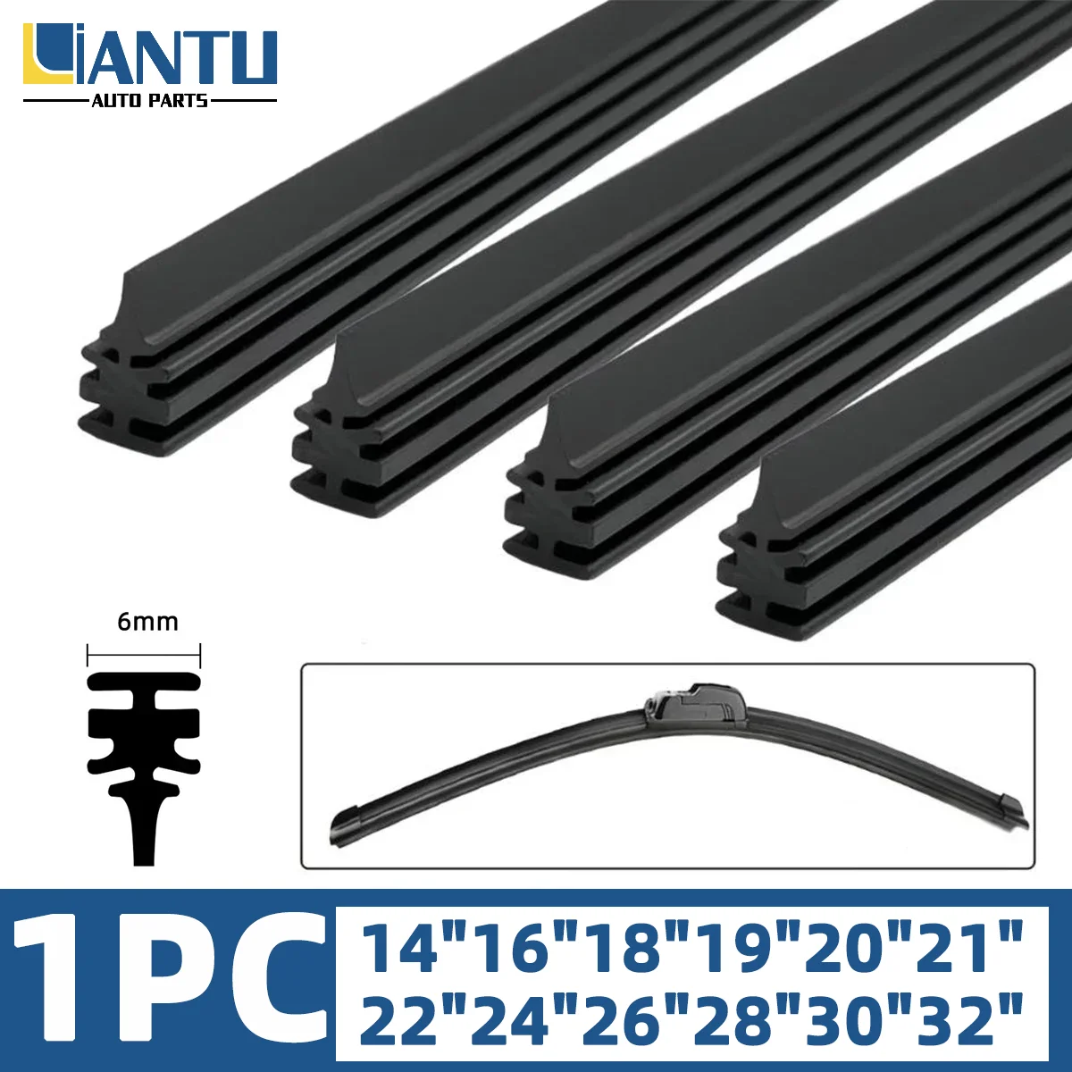 1pc Car Windshield Universal 6mm Boneless Rubber Wiper 14 