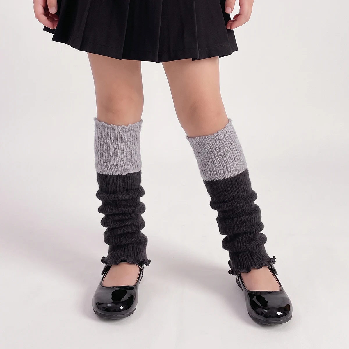 Kinder-Farbblock-Gerippte Beinwärmer, Mädchen-Socken mit Rüschenrand, 5 Paar Kleinkind-Beinwärmer für Frühling und Herbst – Detail 6