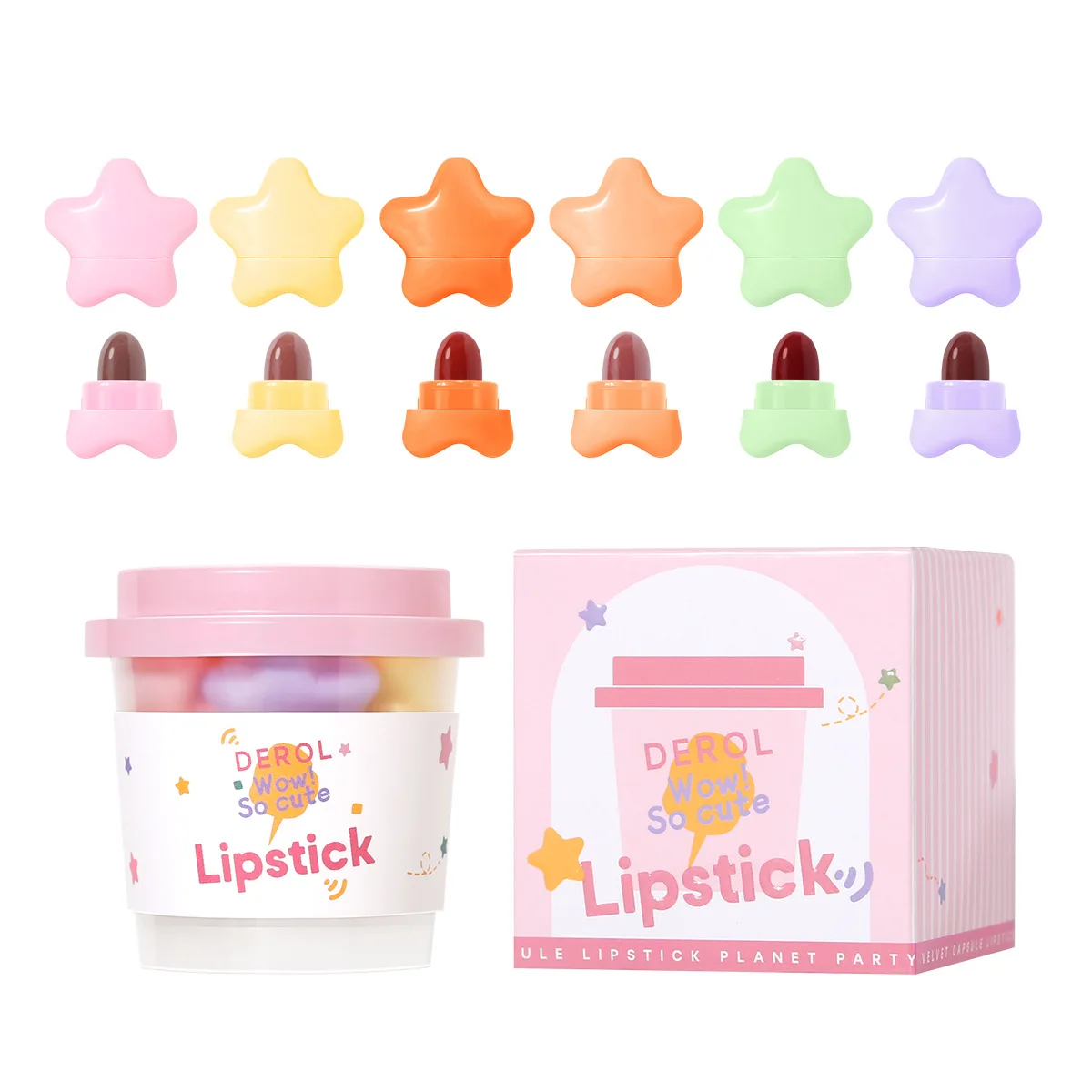 Matte Lipstick Set Compact Mini Portable Star Candy Mini Capsule Lipstick Multi-Colored Lipstick Set Long-Lasting Moisturizing