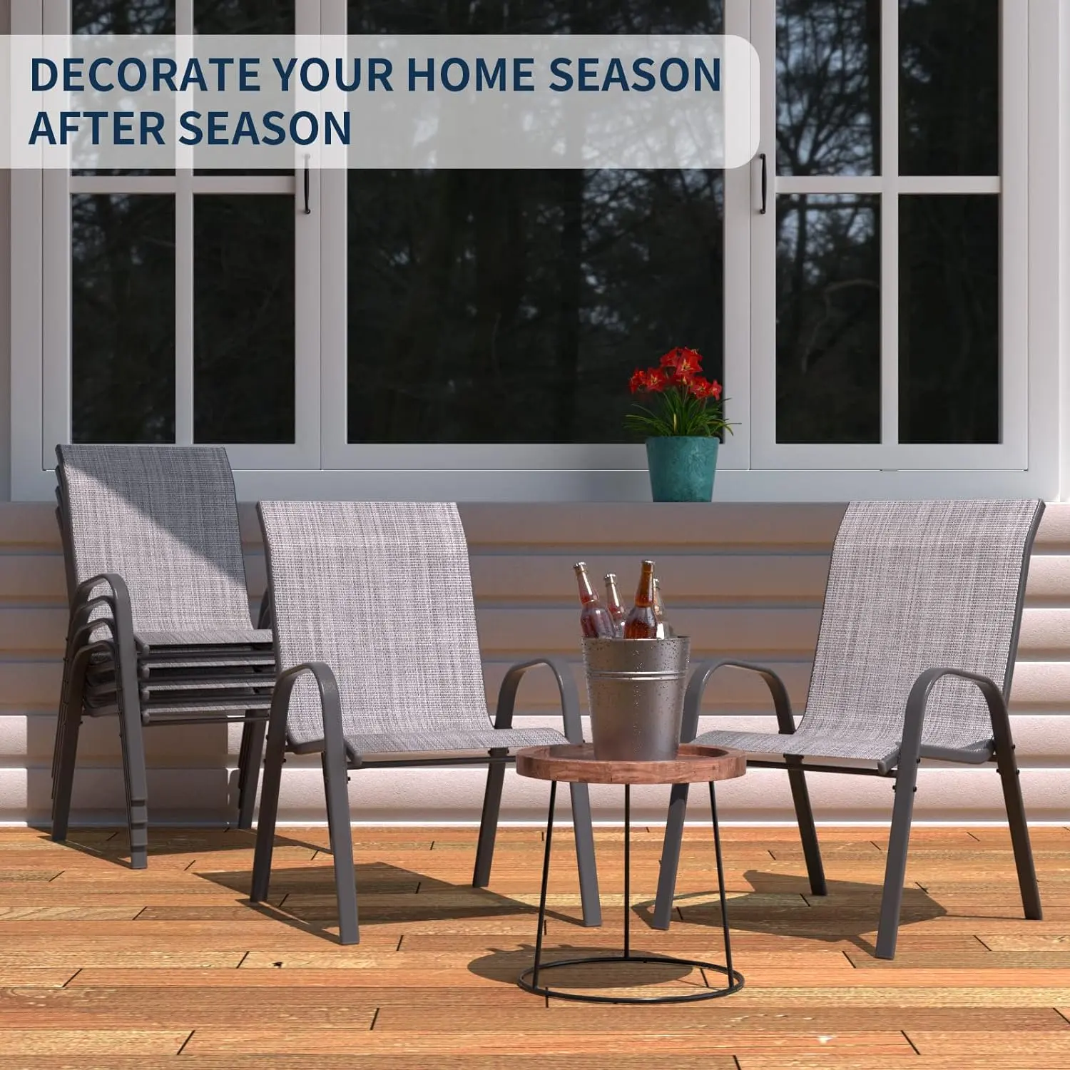 Stackable Chairs-6PCS Outdoor Dining Chair, Patio DiningChair, Stacking Chair - Set of 6 Stack Garden Chairs, High Back