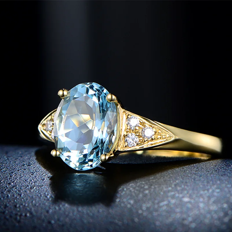 Four Claw Geometric Sea Blue Crystal Adjustable Ring in Gold Rose Gold White Gold Finish Electroplated Copper Minimalist Jewelry