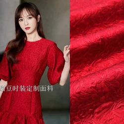 Dark Grain Brocade Jacquard Fabric Embossed Yarn-dyed Dress Trench Coat Clothing European Brand Fashion Design Wholesale Cloth