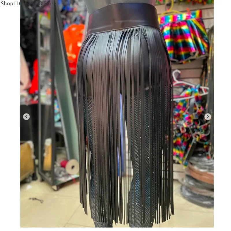 Multi‑Layer Fringe Tassel Half‑Skirt Adjustable Wide Buckle Faux‑Leather Waistband Adult Role‑play Stage Performance Accessory 3