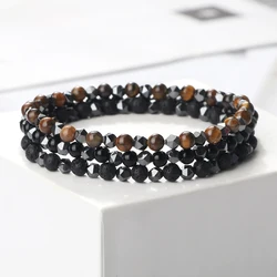No-Magnetic Irregular Hematite Men Bracelets Mini 4mm Tiger Eye Stone Lava Beads Bracelet Bangle Health Protection Women Jewelry
