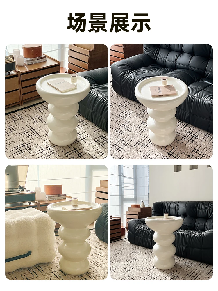 Cream-Colored Side Table Small Round Table Living Room Coffee Table Bedroom Bedside Table Bed Side Table