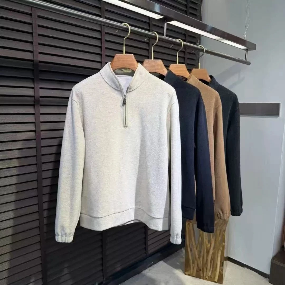 Italian LP cashmere wool blend long-sleeved old money style men's stand-up collar embroidered sweater