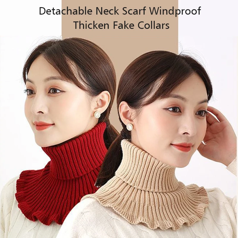 Mode warme wind dichte Winter gestrickte gefälschte Kragen Schal für Frauen Roll kragen pullover abnehmbare Rüschen verdicken High Neck Wickels chal