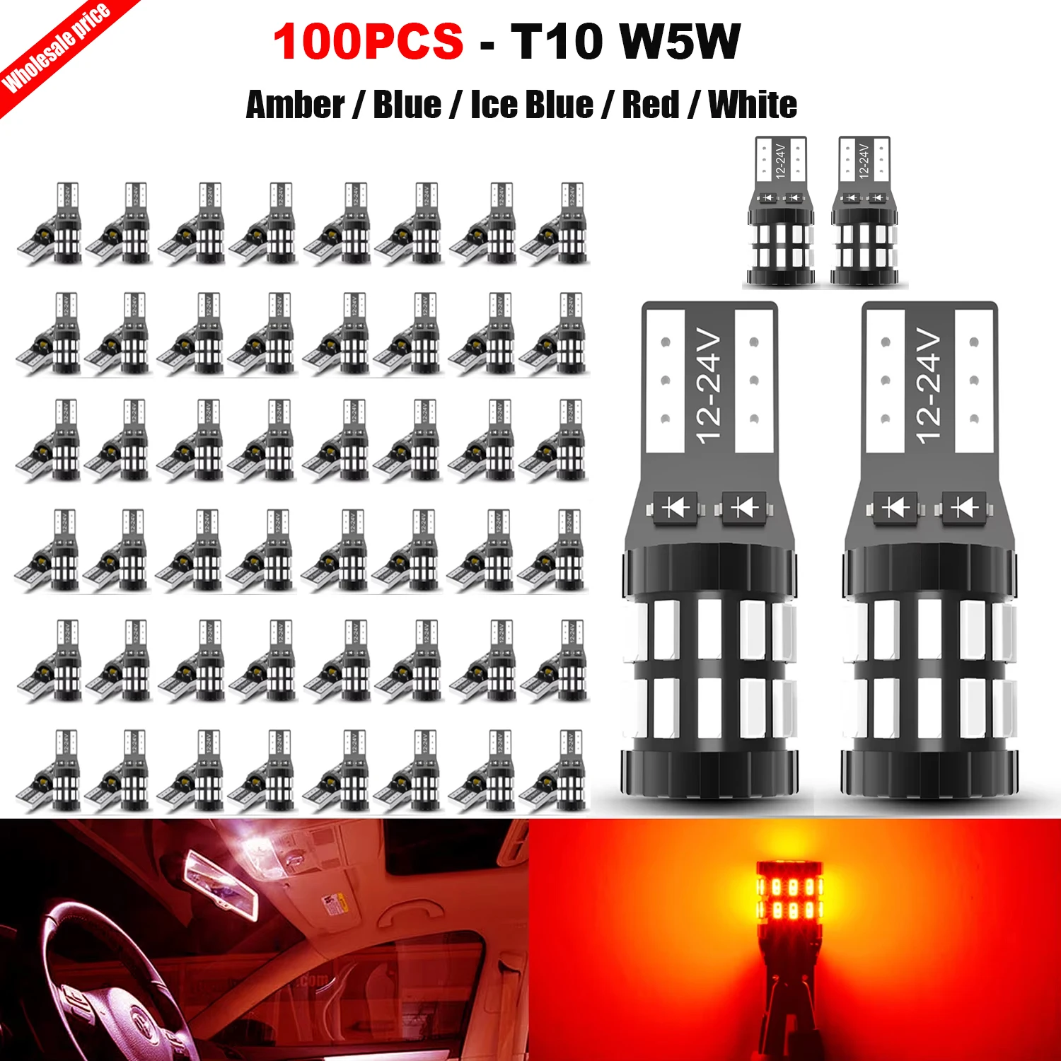 100x T10 W5W LED Glove Box Light Bulbs 30PCS 3014 Chips For Volvo XC60 XC90 For JETTA MK5 MK6 Polo Golf Low Power Consumption