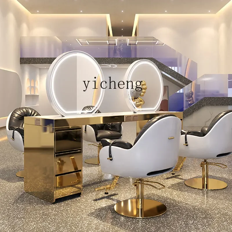 hair salon mirror table marble countertop special lamp cabinet integrated perm and dye mirror