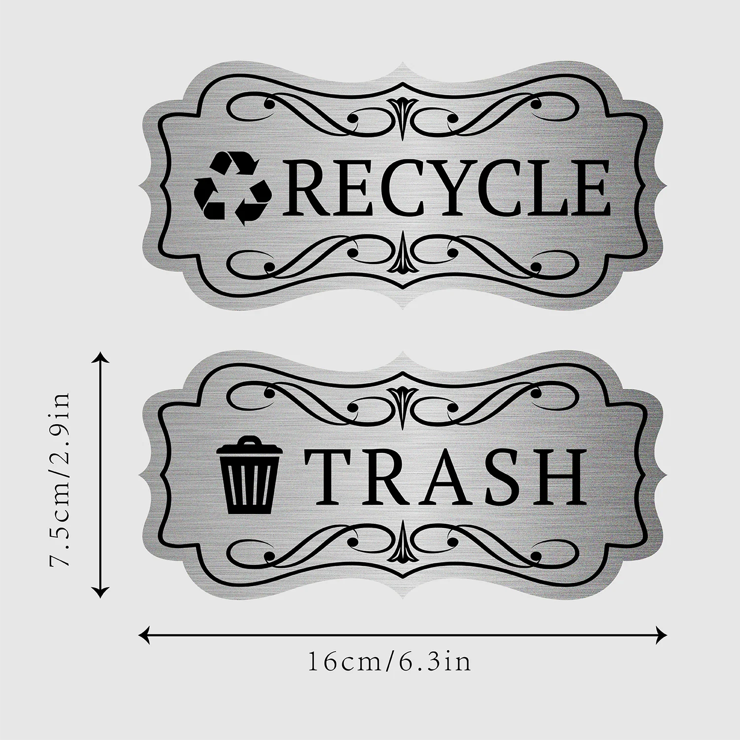 4PCS Trash Can Labels Recycle Sticker Set, Brushed Gold Silver PVC Waterproof Self Adhesive Garbage Bin Decals for Kitchen Home