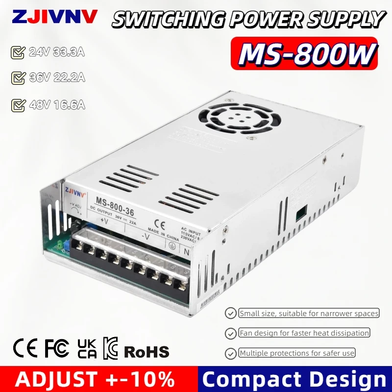 

800W LED Switching Power Supply Input 220VAC DC 24V/36V/48V SMPS For LED Strip Light CCTV Motor MS-800