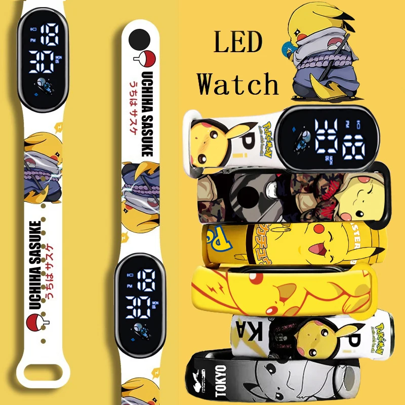 

Pokemon Strap LED Electronic Watch Fashion Colorful Bracelet Touch Waterproof Anime Character Pikachu Kid Digital Watches