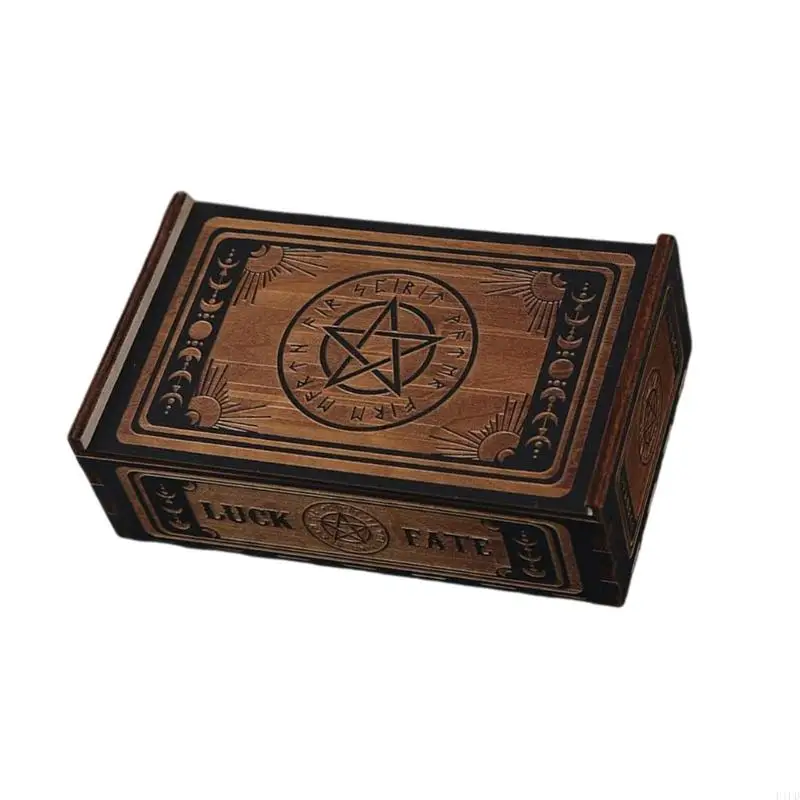 Caja almacenamiento tarjeta madera F1FD Push Tarot Caja almacenamiento tarot