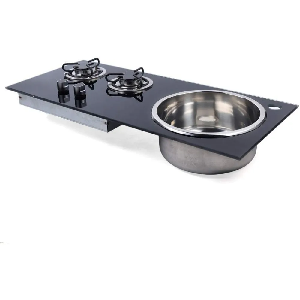 Kompor Gas Cookto, 2 Tungku Kompor Gas Built-in Kompor Gas LPG dengan Wastafel Kombinasi Dapur untuk RV Camper Caravan Ou