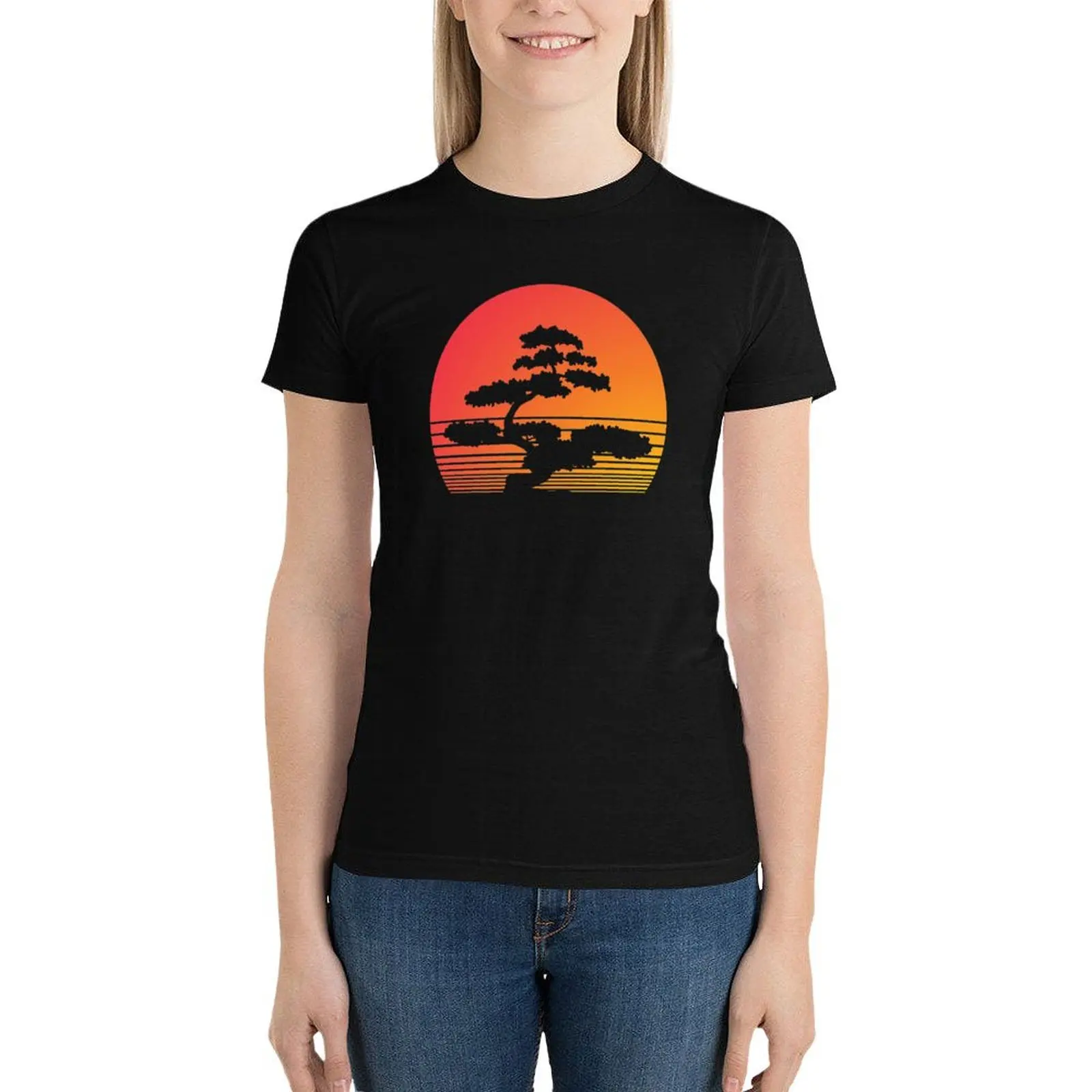 Bonsai Tree Sunset T-Shirt Short sleeve tee kawaii clothes hippie clothes workout shirts for Women loose fit