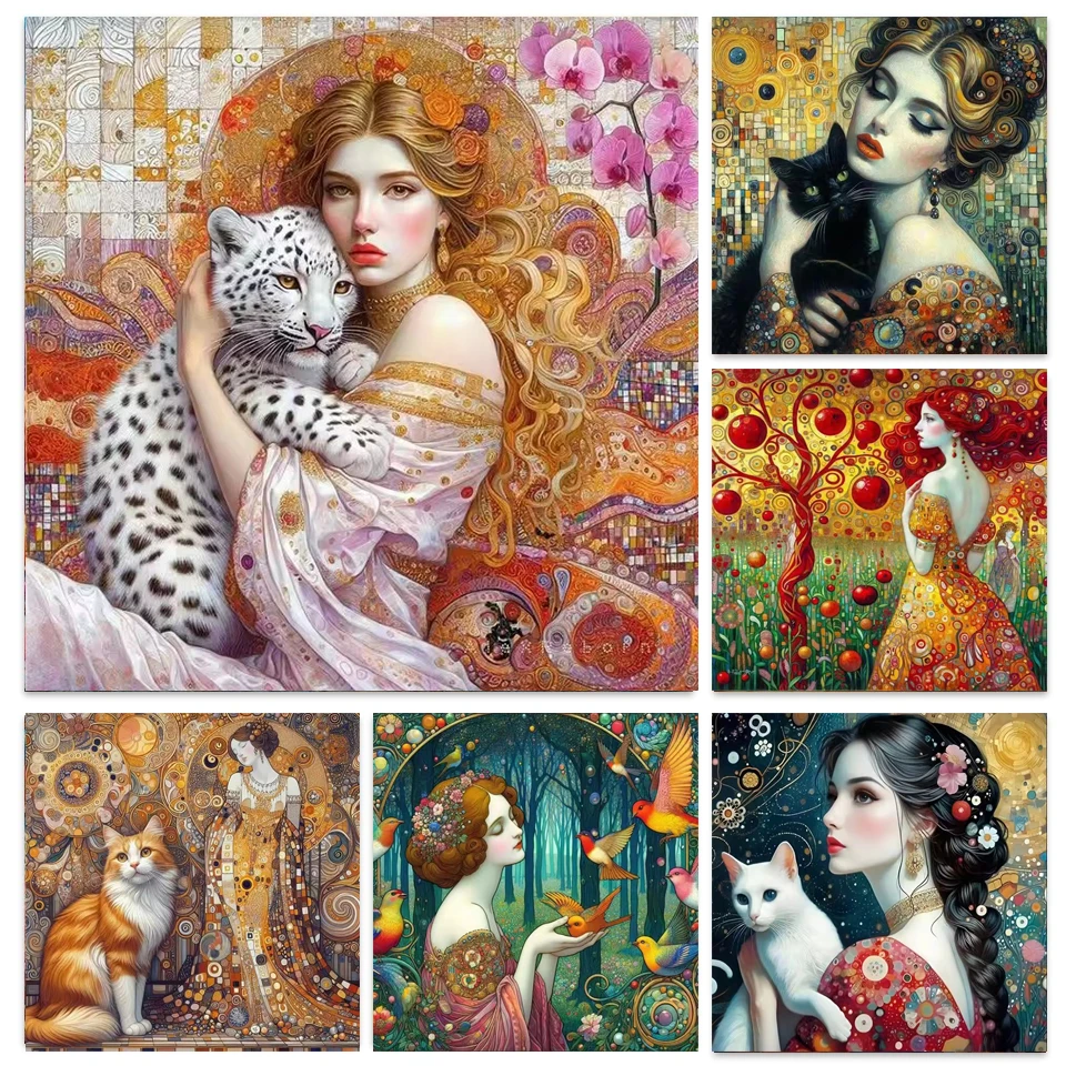 

DIY алмазная живопись Густава Климта женщина полная квадратная круглая Алмазная мозаика вышивка ювелирные изделия вышивка крестиком кошка леопард домашний декор