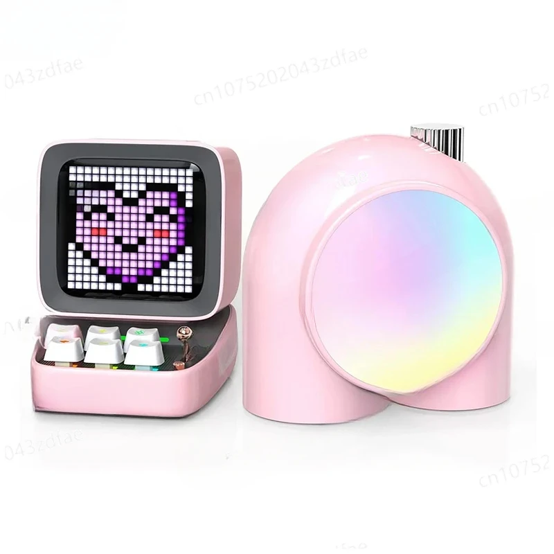 Divoom Ditoo-Bluetooth-Speaker & Planet-9 Mood-Lamp Gaming Desk Decoration Set with Kawaii and Cute Style RGB LED for Girls