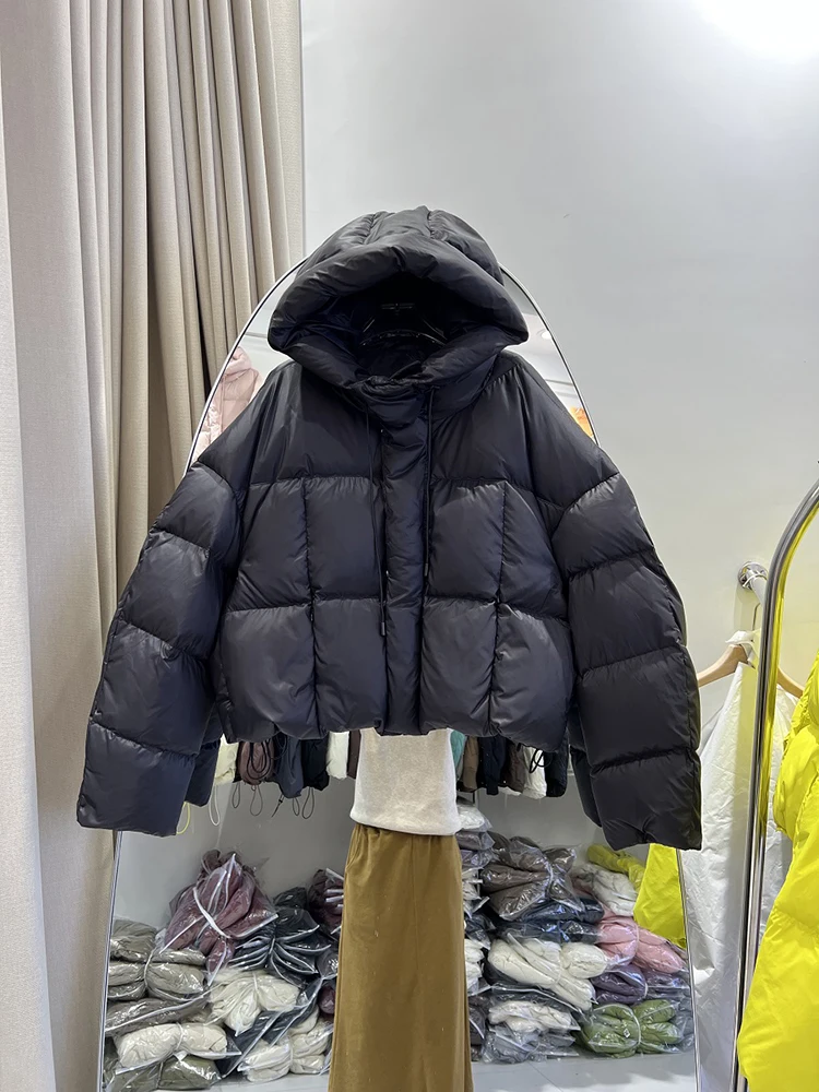 Short Women Jacket 2025 New Coats Down Hooded Thick Warm Puffer Jacket Loose Korean Parkas Quilted Outerwears Winter Coat Female
