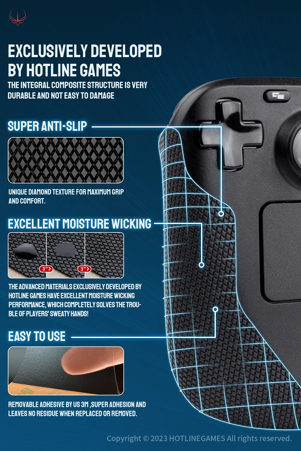 HOTLINE GAMES 2.0 PLUS Controller Grip Tape Compatible with Steam Deck Handle Grips,Non-slip,Sweat-Absorbent(Classic Version)