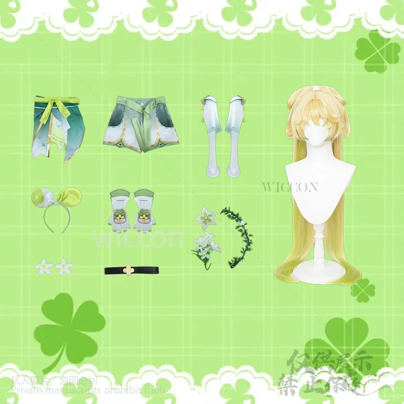 فيرينا تأثيري أنيمي لعبة Wuthering موجات زي الأخضر قزم الربيع فستان الغابات نمط الفتيات امرأة لوليتا سماعات الباروكات مخصصة