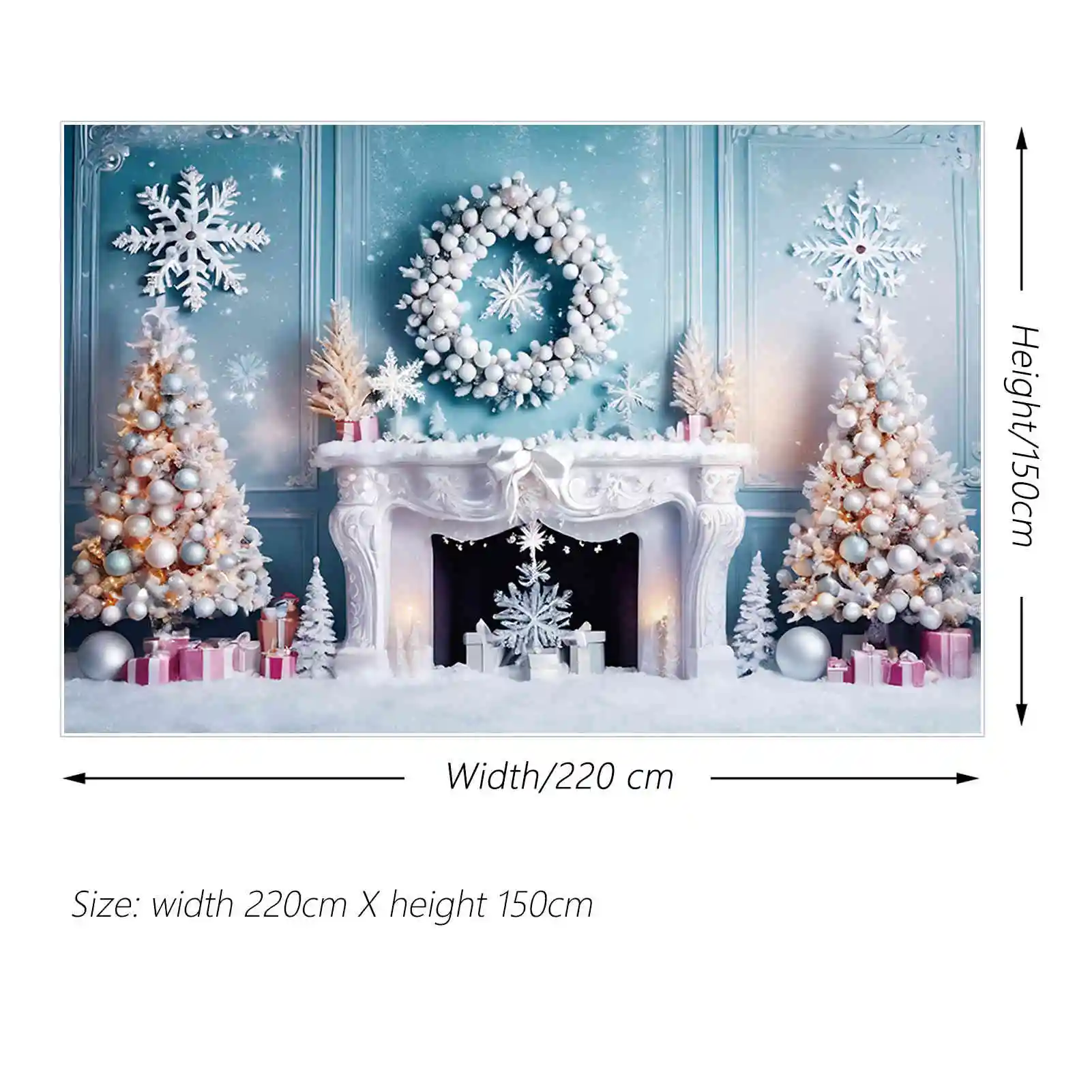 MOON.QG 화이트 크리스마스 트리 배경, 실내 겨울 눈 벽난로, 거실 배경, 파티 장식, 사진 소품