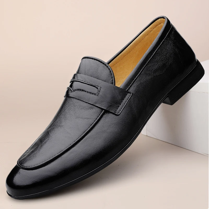 New Genuine Leather Handmade High Quality Fashion ManThick Sole Non-slip England Style Men Casual Shoes Genuine Leather Loafers