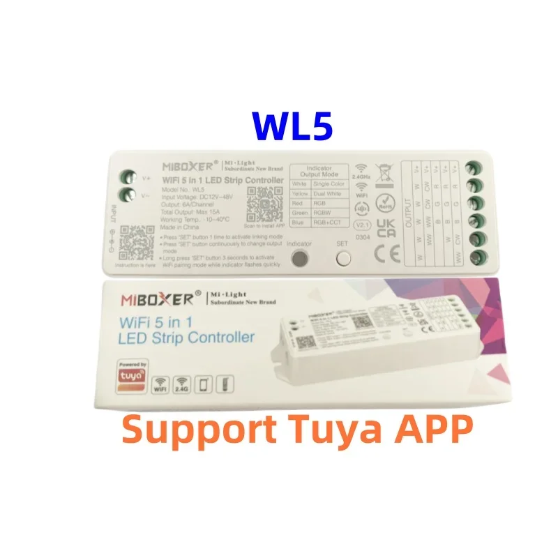 وحدة تحكم Miboxer WL5 WiFi 5 في 1 WiFi Led لشريط Led تدعم Tuya أو لا تدعم تطبيق Tuya/التحكم في تطبيق الصوت للحفلات الثالثة