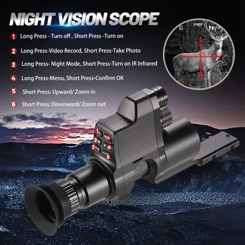 Monocular Night Vision Scope perangkat bulat, layar bulat 4X Zoom HD 1080P kamera Video berburu malam IR 300m semua hitam NV4B IP54