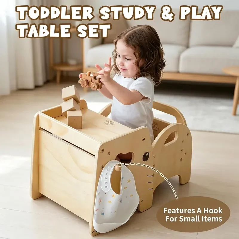 Modern Montessori Wooden Table and Chair Set Adjustable Height Baby Feeding Seat for Toddlers 1-3 Years Old Milk Stopper view 2