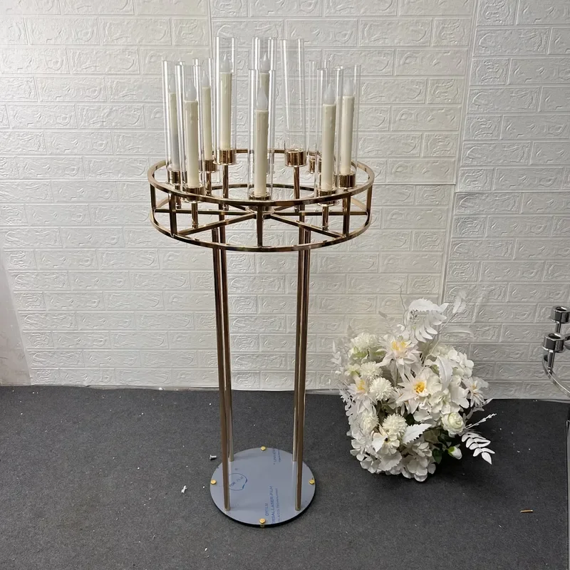 Iron Candelabra Gold Candle Holders 12 Heads 120CM Height Portable Wedding Table Candle Stand Centerpieces Party Hotel Vase