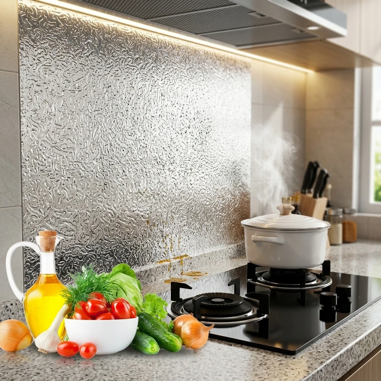 Waterproof Aluminum Foil Kitchen Wall Sticker Oilproof High Temp Resistant Easy to Clean and Maintain for Home Renovation